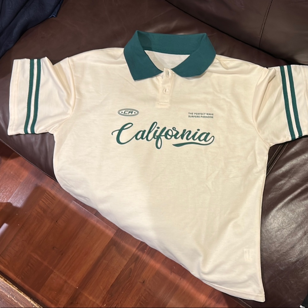 Cream and Green California Polo Shirt